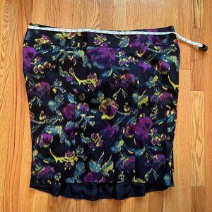 Vintage Torrid Size 26 4xl Black Purple Patterned Ruffle Pencil Skirt